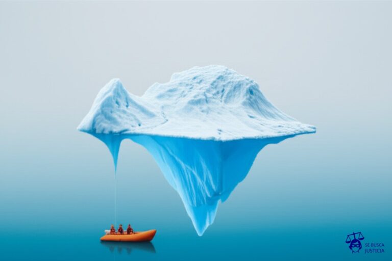 Un iceberg que se derrite rápidamente, con un pequeño bote salvavidas (que representa la competencia) flotando a un lado. Representa: Venta a pérdida para eliminar competencia
