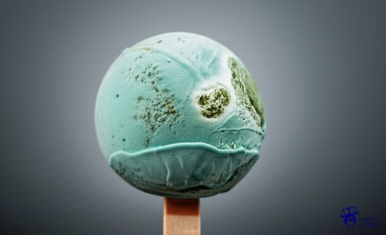 Un helado con una sola bola, pero con moho creciendo en la superficie. Representa: Venta de productos en mal estado