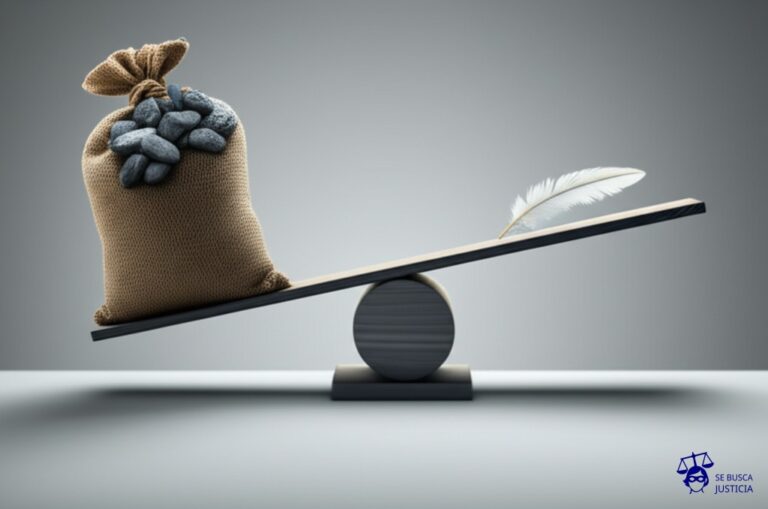 Un balancín. En un lado, un saco de piedras enorme. En el otro, una pluma. Representa: Violación al derecho a la igualdad de género