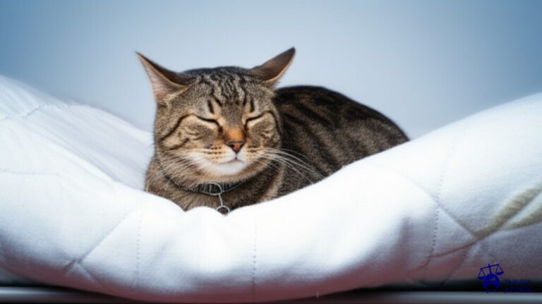 Un gato, aparentemente dormido plácidamente en una cama, está en realidad usando un disfraz de perro con una correa atada a su cuello. Representa: Violación del principio de legalidad en actuaciones administrativas