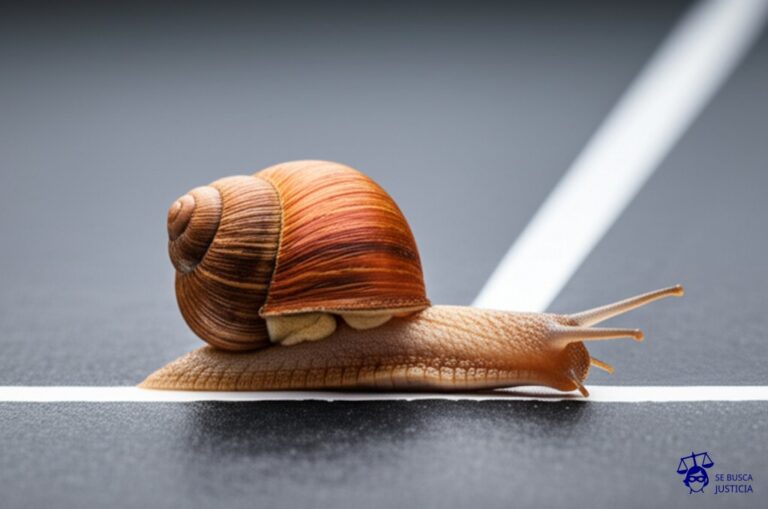 Un caracol intentando cruzar una línea de meta que está a un metro de distancia. Representa: Vulneración del derecho a un proceso sin dilaciones indebidas