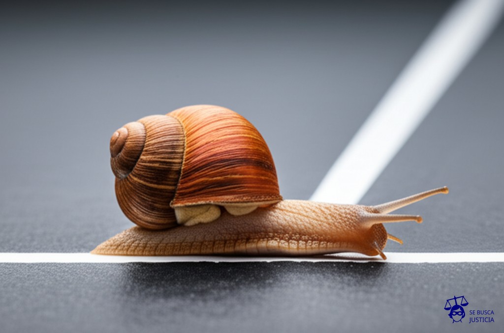 Un caracol intentando cruzar una línea de meta que está a un metro de distancia. Representa: Vulneración del derecho a un proceso sin dilaciones indebidas