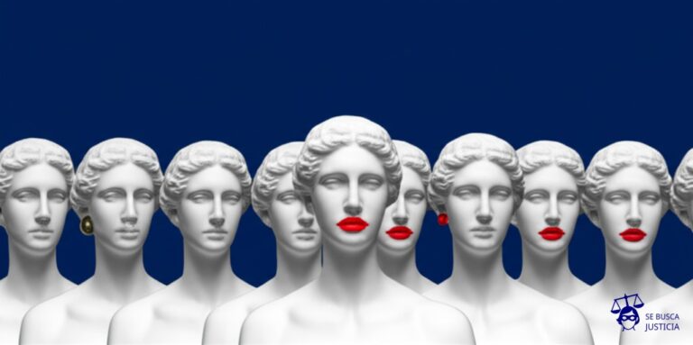 Una fila de estatuas clásicas griegas, todas idénticas, excepto una que tiene un pendiente en la oreja y un labio pintado de rojo. Representa: Yasumasa Morimura ha explorado la diversidad sexual en su arte lo que puede generar controversia en ciertos contextos