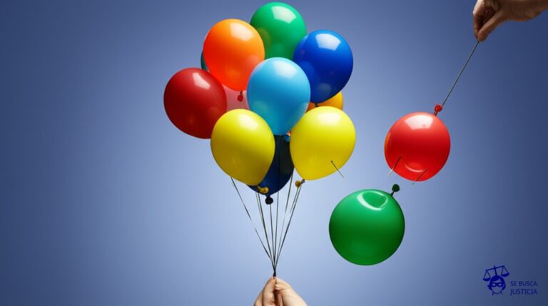 Un grupo de globos inflados (representando el Opus Dei) pinchando con alfileres un globo más pequeño y deformado (representando la investigación judicial). Representa: el Opus Dei denunció una "grave manipulación con fines mediáticos" en una investigación judicial