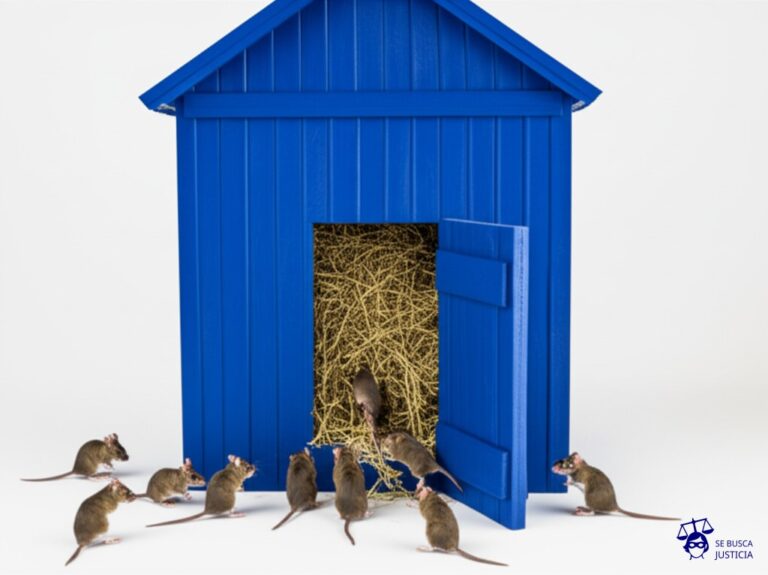 Un granero robusto y bien construido, lleno de heno, con una puerta abierta. Afuera, un grupo de pequeños ratones delgados y hambrientos se amontonan, comiendo alegremente el heno que cae del granero, mientras el granero se mantiene impasible. Representa: Apoyo de un Estado al terrorismo internacional al financiar o dar refugio a grupos terroristas lo que constituye una violación grave de resoluciones del Consejo de Seguridad y una amenaza para la paz y seguridad globales