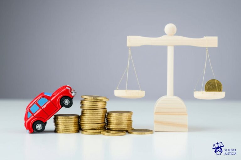 Un pequeño coche de juguete (el asegurado) intenta, inútilmente, levantar una pila enorme de monedas de oro (la indemnización ofrecida por la aseguradora). Al lado, un balancín (la jurisprudencia) con un lado vacío y el otro con una pequeña moneda, balanceándose precariamente. Representa: Disputa sobre el monto de la indemnización en un seguro de automotores por la privación de uso". La aseguradora ofrece una suma fija que el asegurado considera insuficiente. El mecanismo legal es la demostración del perjuicio real por la privación y la jurisprudencia que valora el daño de forma concreta."