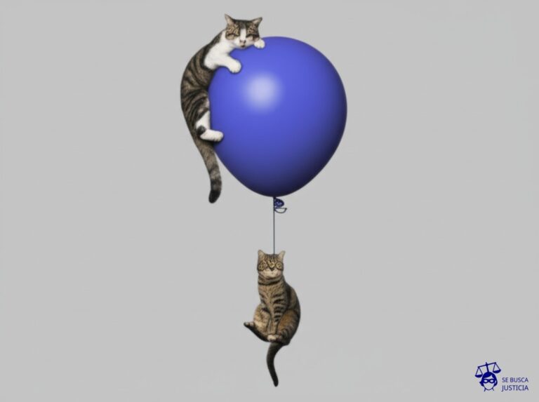 Un globo (la póliza) a punto de elevarse, atado a un hilo (el pago de la prima). El hilo está suelto, pero un gato (la aseguradora) está sentado encima del globo, con una expresión indiferente, como si no supiera que el globo está a punto de irse. Representa: Invalidez de la póliza por falta de pago de la prima, cuando la aseguradora no envió la carta documento intimando al pago y comunicando la rescisión. El asegurado reclama que el contrato sigue vigente. El mecanismo legal se centra en la carga de la aseguradora de probar la notificación fehaciente y la rescisión correcta del contrato.