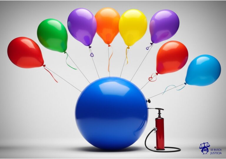 Un gran globo (representando el gobierno central) intenta, con una bomba de aire gigante, inflar un conjunto de globos más pequeños (las provincias). Algunos de los globos pequeños están atados con cuerdas (las autonomías) que limitan la cantidad de aire que pueden recibir, mientras que otros ya han explotado por el exceso de aire. Representa: La constitucionalidad de la intervención federal de provincias y los límites al poder del gobierno central sobre las autonomías locales.