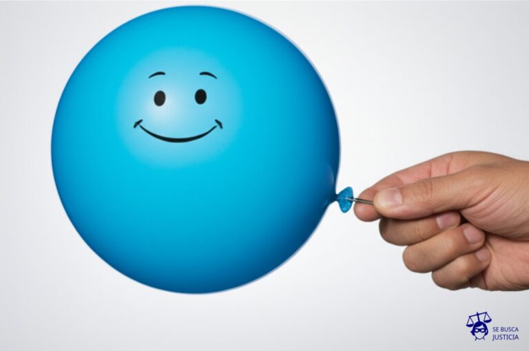 Un gran globo inflado (representando el contrato) siendo pinchado por un alfiler diminuto (la ley de emergencia), mientras una mano grande (el gobierno) sostiene el alfiler con una sonrisa cínica. Representa: La constitucionalidad de leyes de emergencia económica que suspenden o modifican obligaciones contractuales y derechos de propiedad.