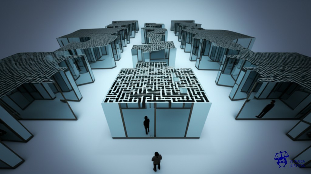 Un laberinto con muchas entradas y salidas, pero todas las paredes son espejos deformantes. Representa: La falta de entrega de los recibos de sueldo o la entrega de recibos con información incompleta o incorrecta, lo que impide al trabajador controlar el correcto pago de su salario y de sus aportes, generando una situación de indefensión y la posibilidad de iniciar un reclamo por salarios no registrados.