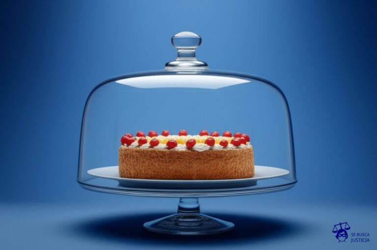 Un gran pastel de cumpleaños, perfectamente decorado, cubierto por una pesada campana de cristal. Representa: Problemas derivados del estado de sitio y su impacto en las garantías constitucionales, especialmente en lo que respecta a la restricción de derechos.