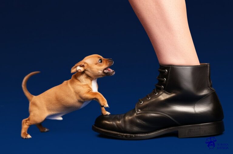 Un pequeño perro (el autor) mordisqueando furiosamente el zapato gigante (la película) de un pie humano (la productora). Representa: Un autor de una serie de cómics demanda a una productora por hacer una película con una trama y personajes que son claramente derivados de su obra, sin haberle pagado los derechos de adaptación.