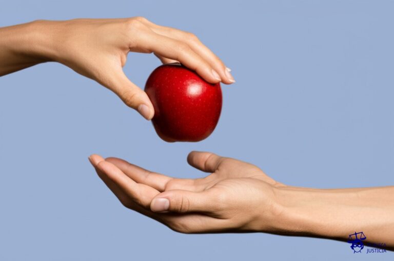 Un par de manos idénticas, una dentro de la otra, intentando alcanzar una misma manzana. Representa: Una empresa de tecnología de realidad virtual es demandada por un competidor por utilizar el mismo diseño de su visor y los mismos controles de navegación, violando patentes de diseño.