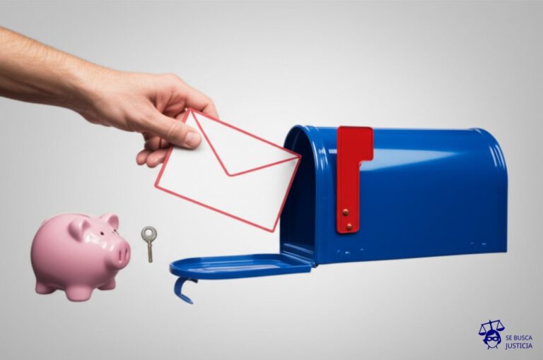 Una mano (representando al extorsionador) metida en un buzón (la red social) sacando una carta (la información privada) y apuntando con ella a una alcancía (la víctima). La alcancía está intentando huir, pero está atascada en una telaraña (la burocracia de la red social), con una pequeña llave (la orden judicial) flotando justo fuera de su alcance. Representa: Una persona crea un perfil falso en una red social para extorsionar a otra. Utiliza información privada que obtuvo de manera ilícita y amenaza con divulgarla si la víctima no realiza un pago. La víctima denuncia, pero la plataforma de redes sociales se niega a cooperar sin una orden judicial específica, alegando políticas de privacidad.