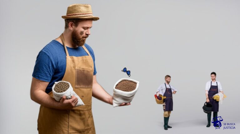 Un granjero, con un delantal manchado de barro, secretamente le pasa un saco lleno de semillas (representando armas) a un competidor en una carrera de jardinería, mientras el árbitro (la ONU) está mirando hacia otro lado, distraído por una mariposa. Representa: Violación de la neutralidad por un Estado no beligerante en un conflicto armado internacional al proporcionar apoyo militar a una de las partes lo que contraviene el derecho consuetudinario y los principios de la Carta de la ONU